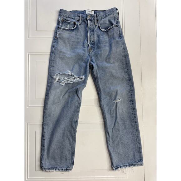 Agolde Jeans 25 Riley High Rise Straight Cropped Fray Medium Organic Button Fly